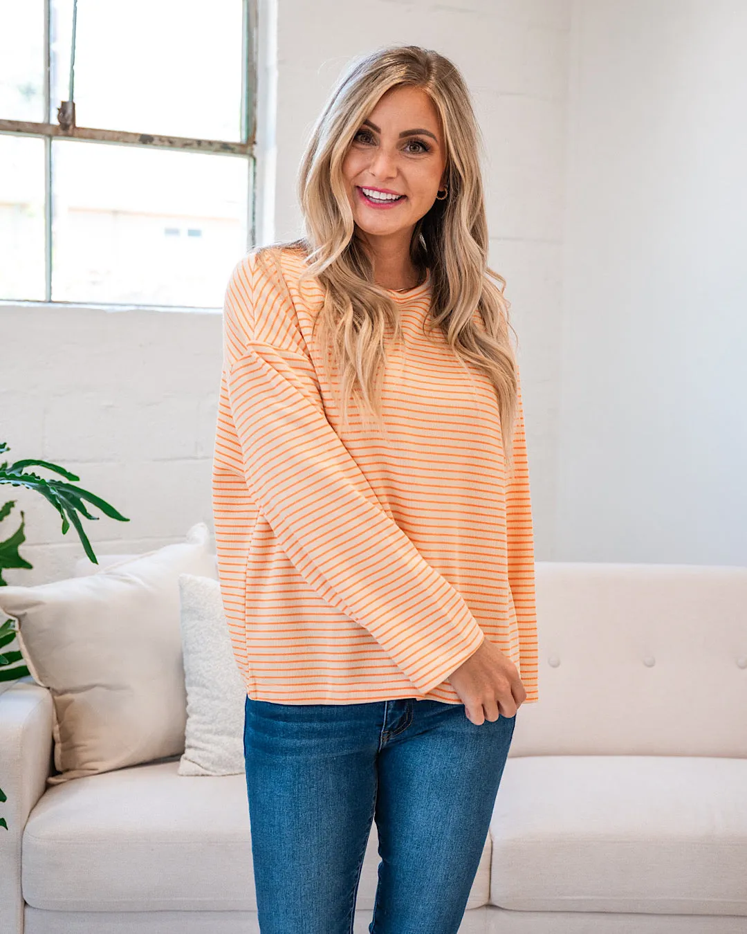 Angela Cream and Tangerine Striped Top