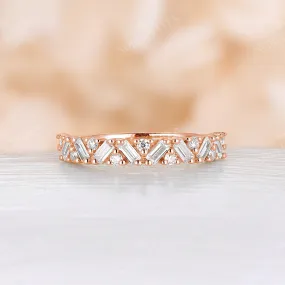 Baguette Shape Moissanite Art Deco Cluster Wedding Band Rose Gold