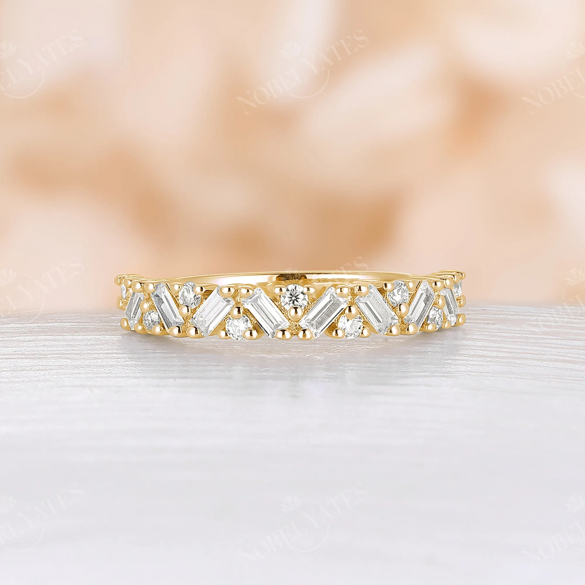 Baguette Shape Moissanite Art Deco Cluster Wedding Band Rose Gold