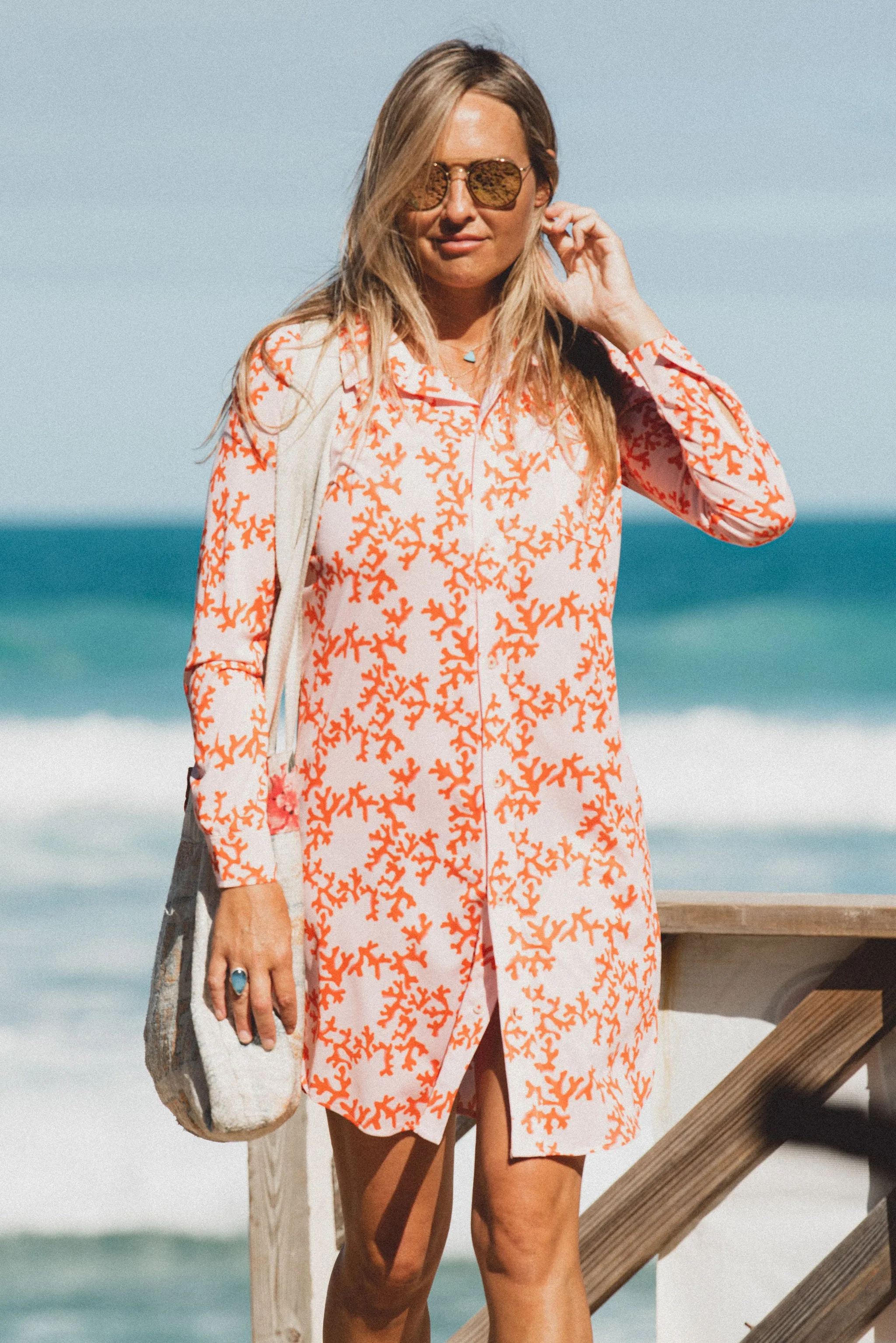 Barbara Beach UPF50 Dress - Coral Print