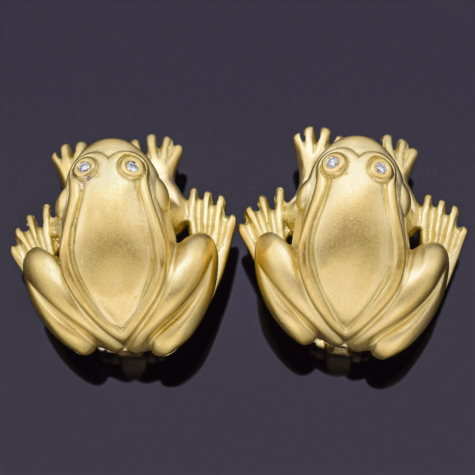 Barry Kieselstein-Cord 1998 18K Yellow Gold Diamond Frog Clip-On Drop Earrings