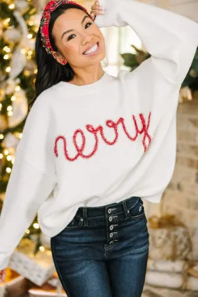 Be Merry Cream White Script Sweater