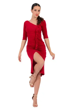 Bodycon Dance Dress With Front Ruffles And Gatherings