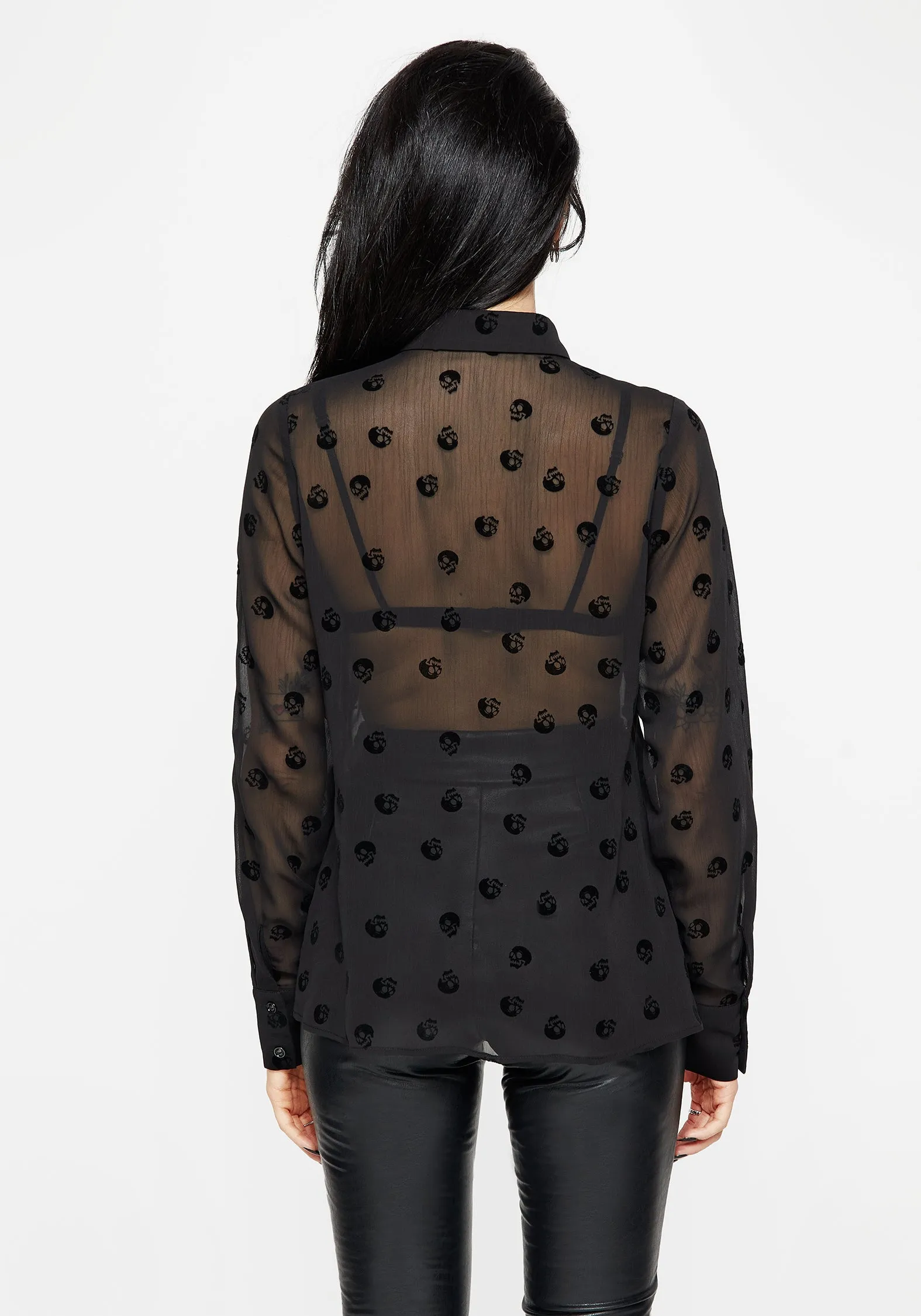 Bones Flocked Chiffon Button Up Blouse