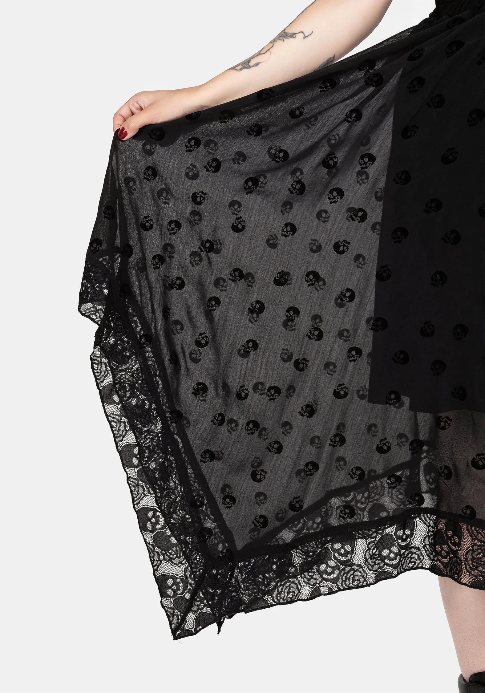 Bones Flocked Chiffon Handkerchief Hem Skirt