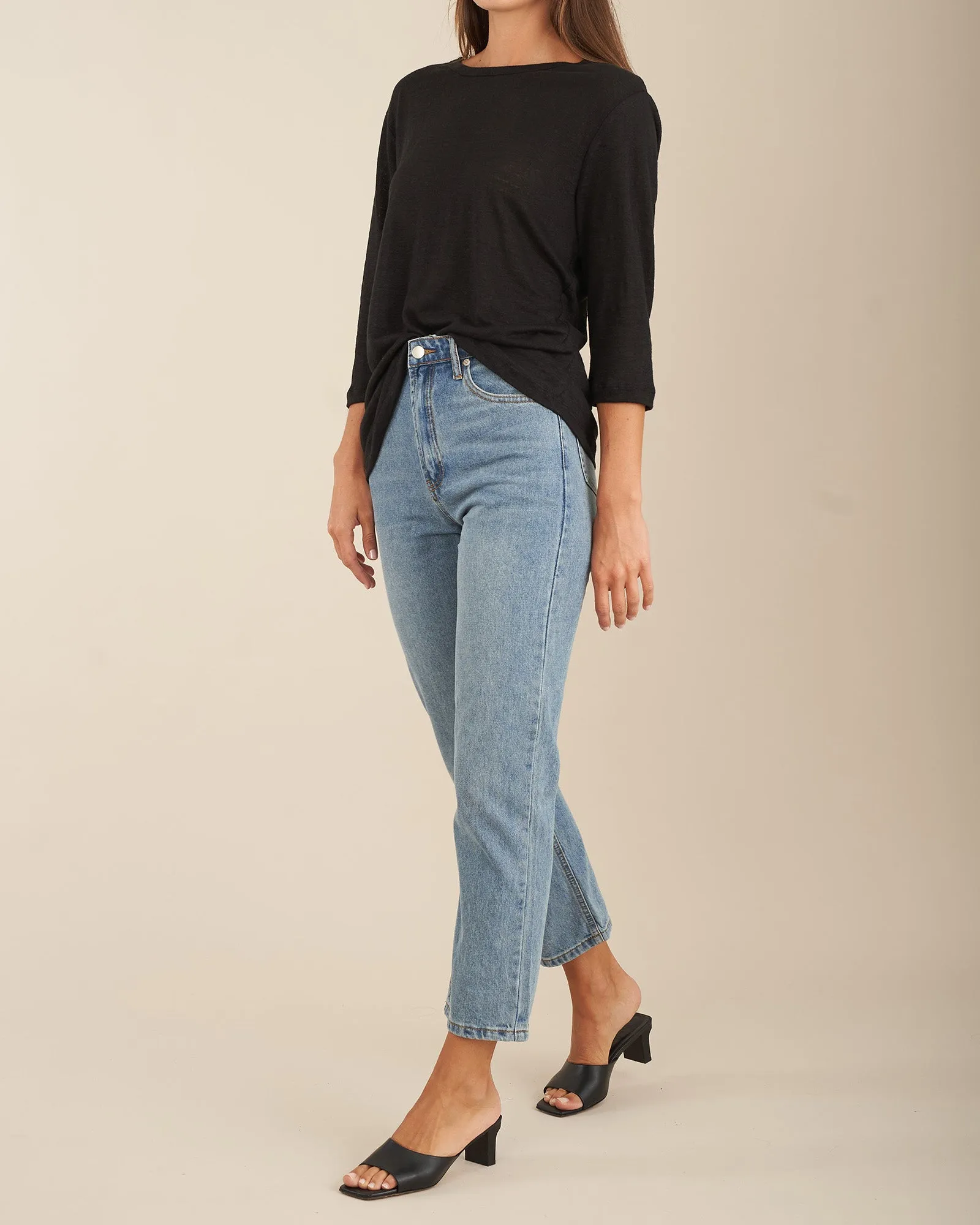 Bronte Linen Jersey Top - Black