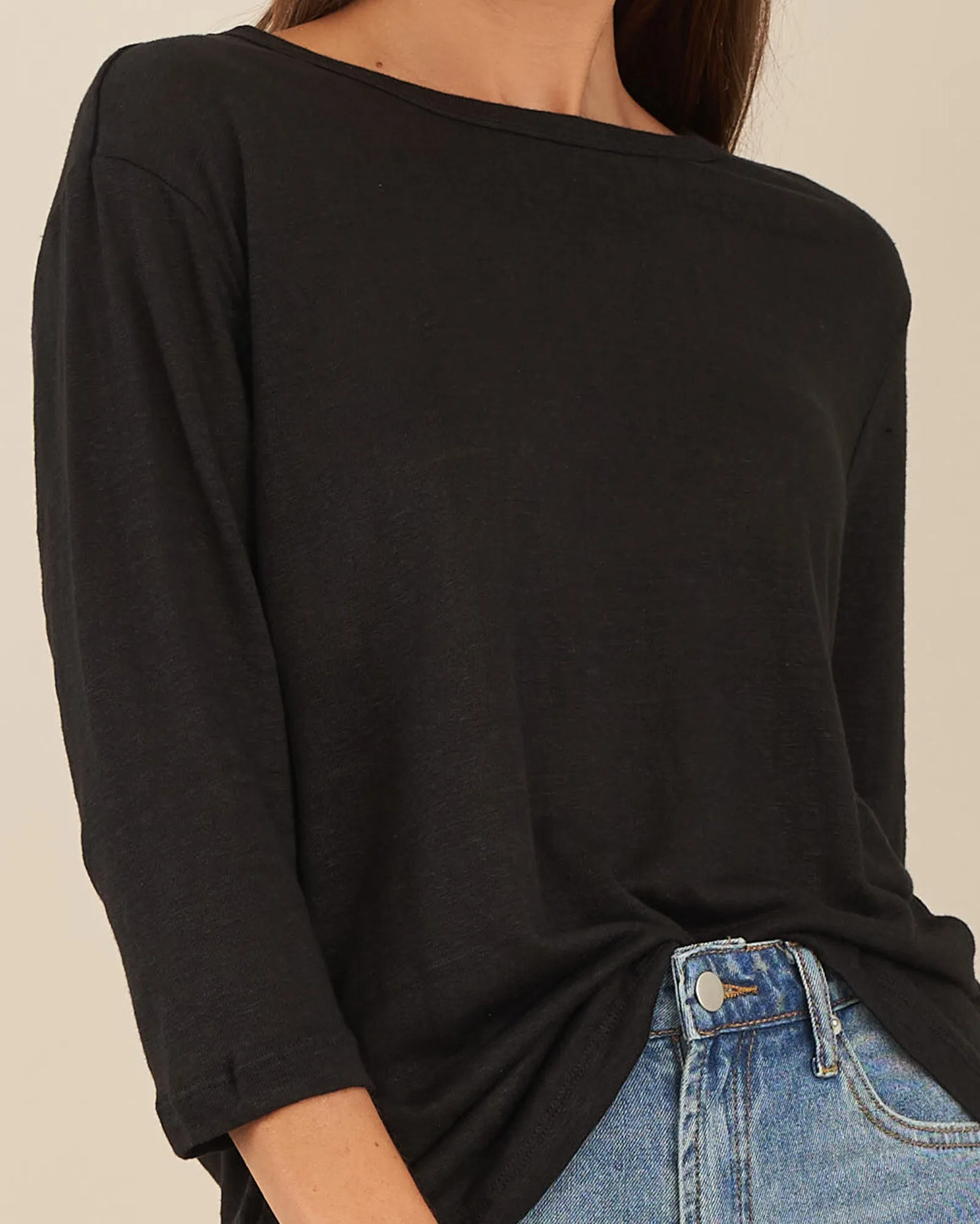 Bronte Linen Jersey Top - Black