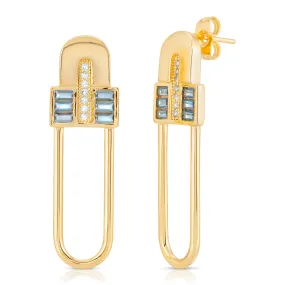 Century Safety Pin Earrings - Aqua CZ