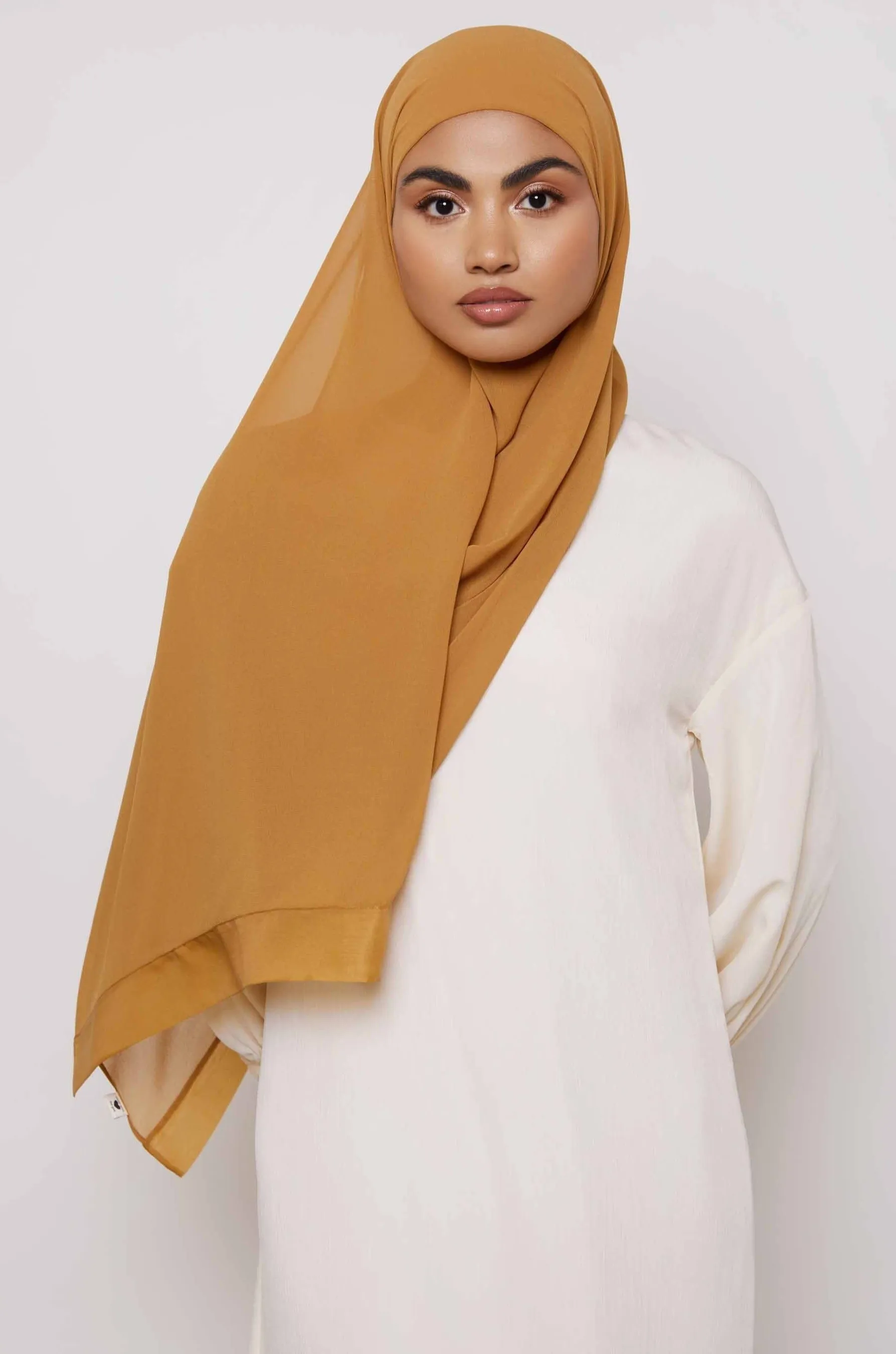 Chiffon Organza Trim Hijab - Brown Sugar