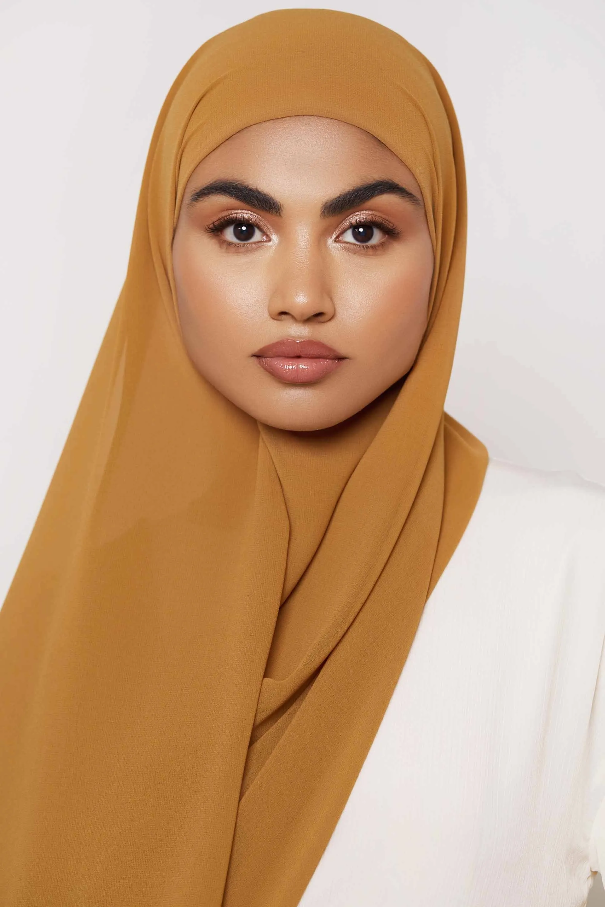 Chiffon Organza Trim Hijab - Brown Sugar