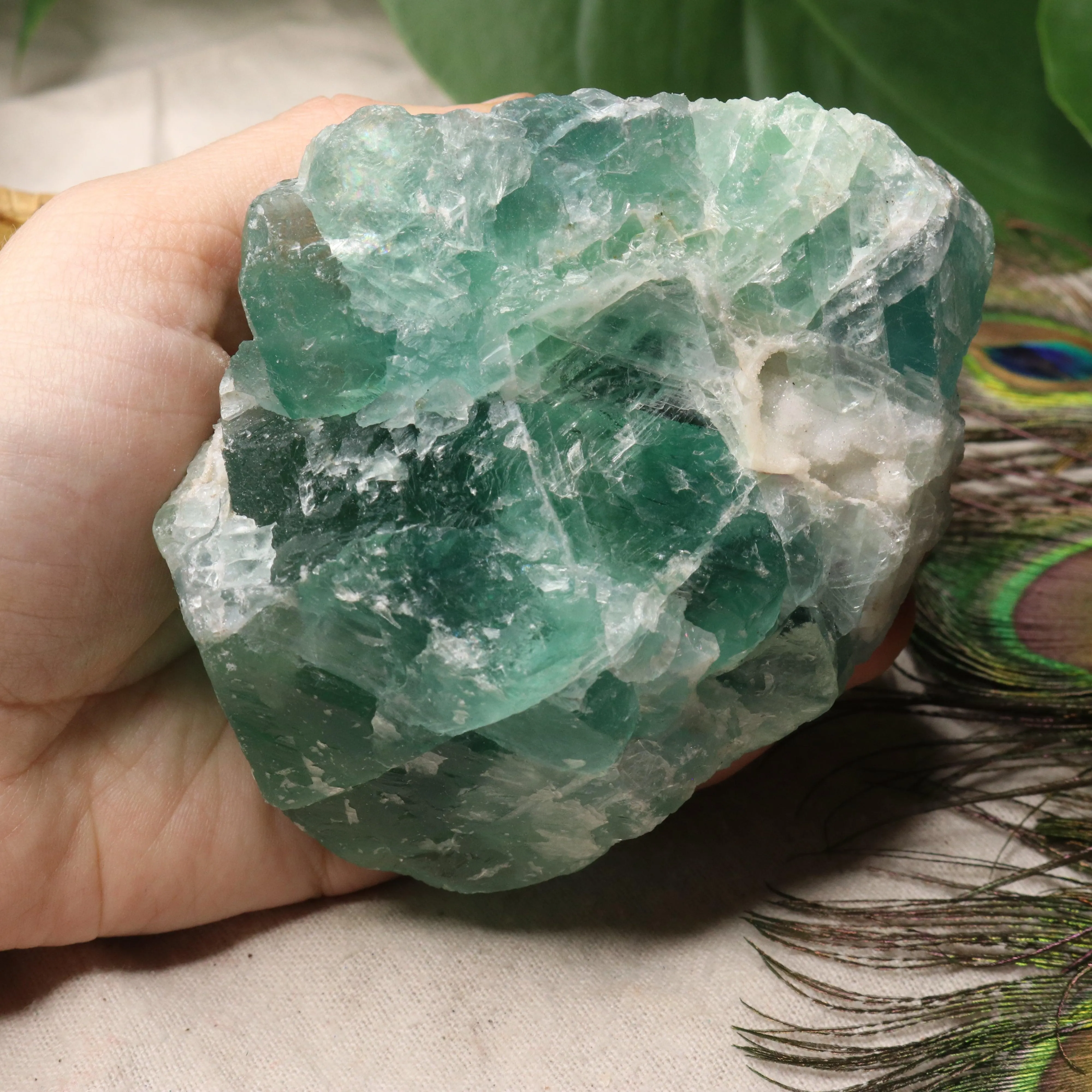 Chunky Top Grade Rough Rainbow Green Fluorite Specimen from Mexico