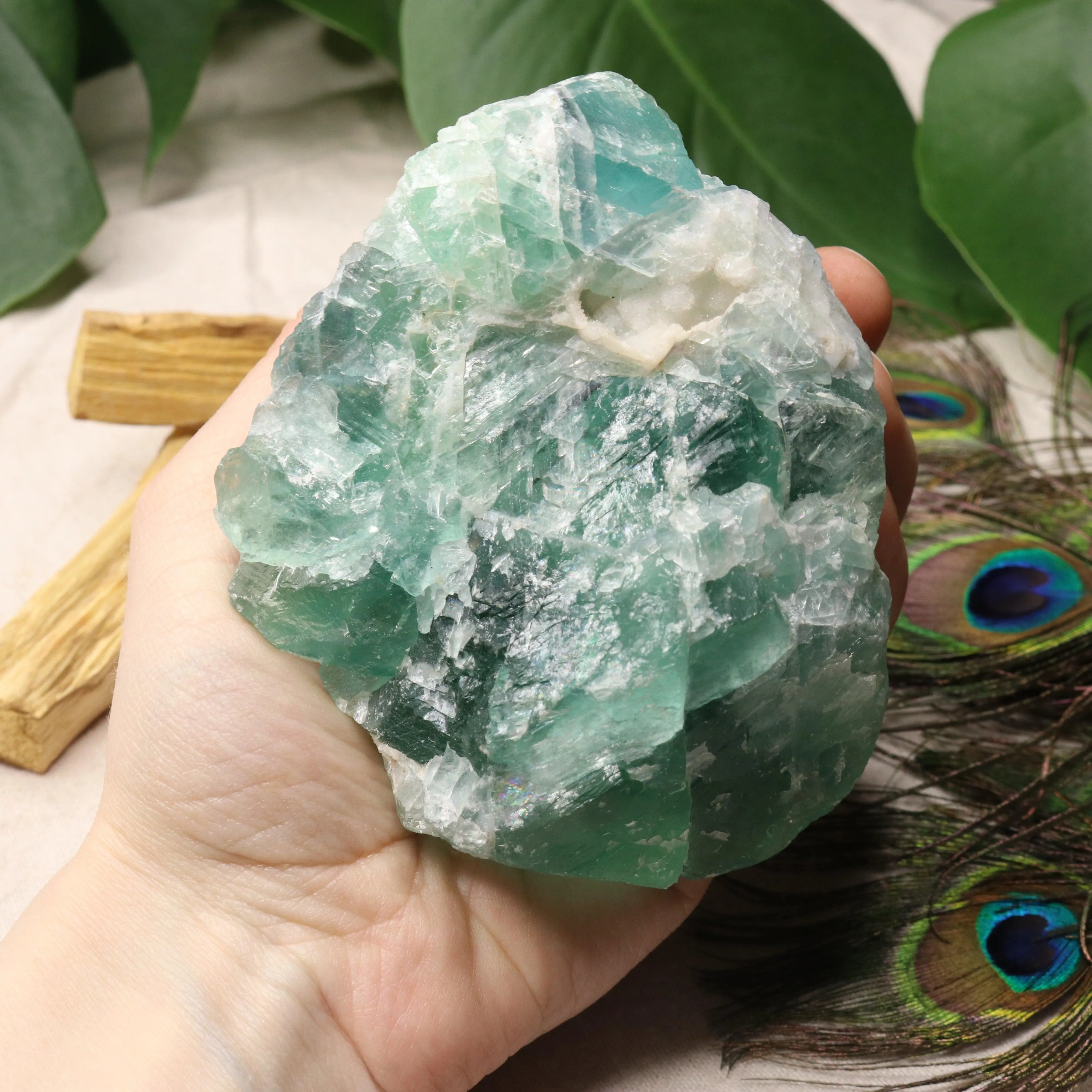 Chunky Top Grade Rough Rainbow Green Fluorite Specimen from Mexico