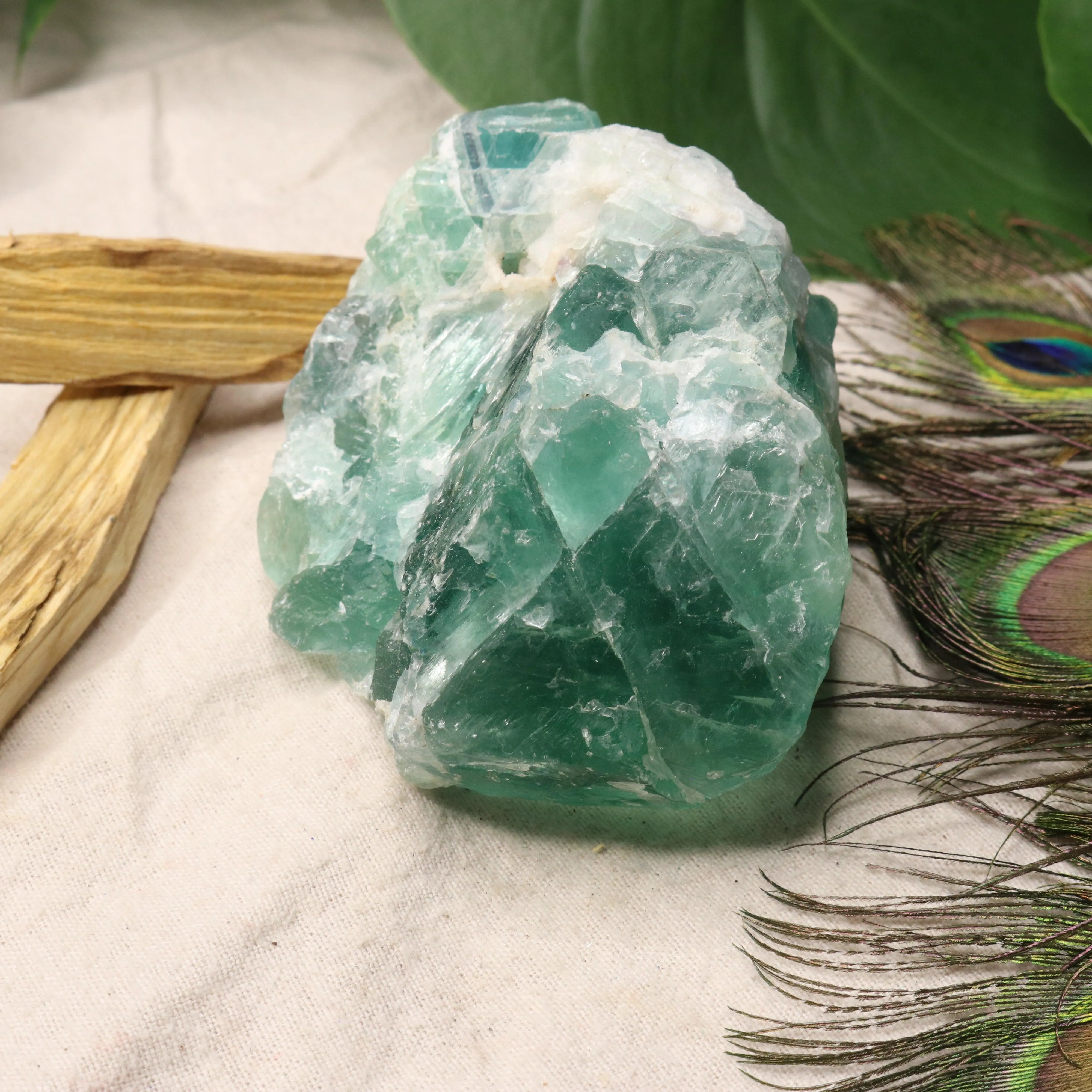 Chunky Top Grade Rough Rainbow Green Fluorite Specimen from Mexico