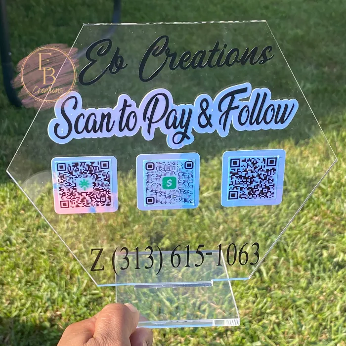 Clear Hexagon Multi QR Code Social Media Sign Scan to Pay | Business Sign Payment Sign