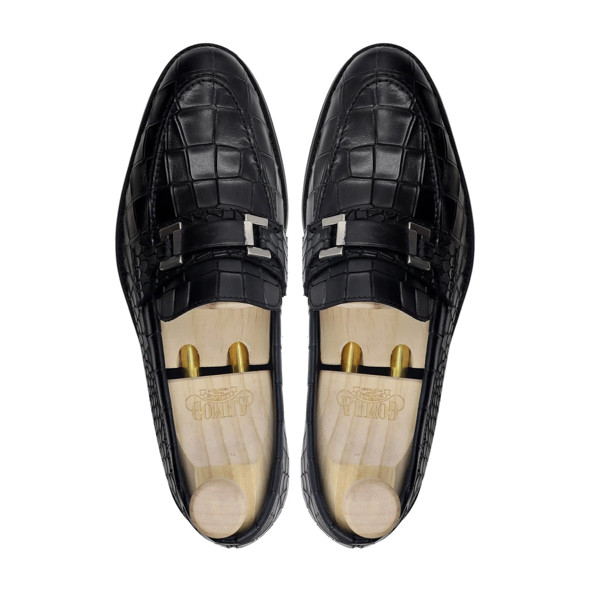 Dakar - Men's Black Crocodile Printed Calf Leather Loafer