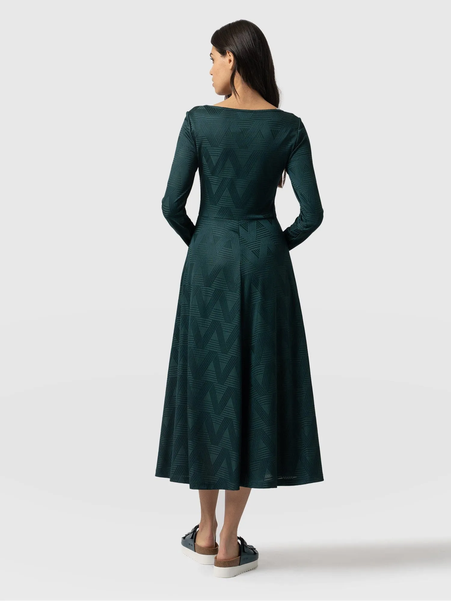 Darcey Flared Dress - Teal Jacquard