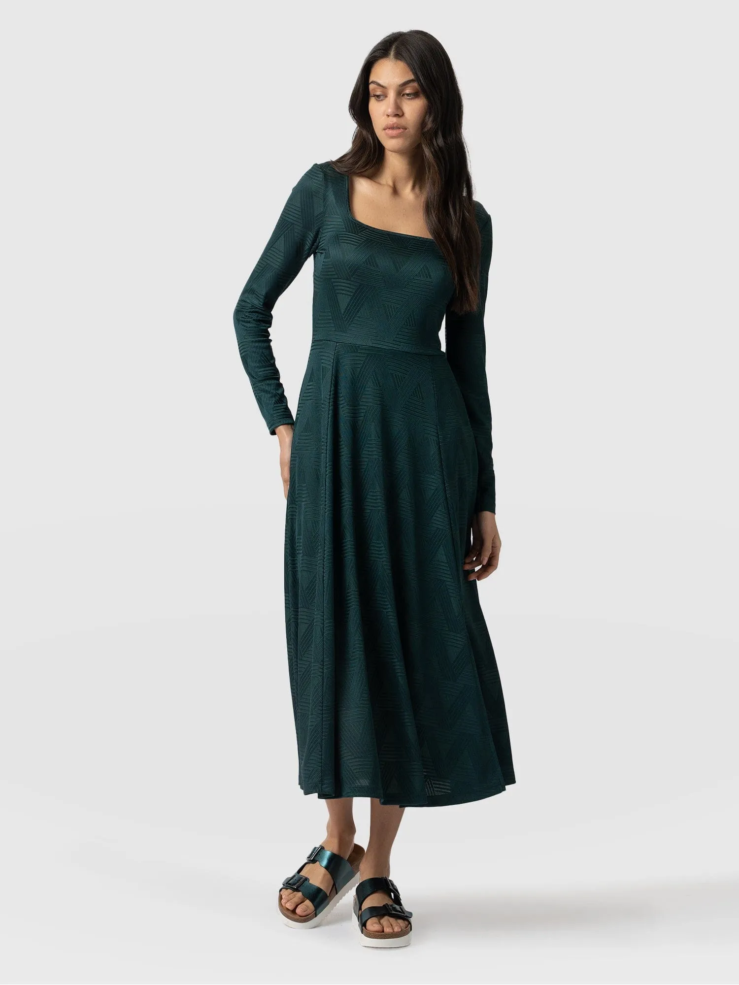 Darcey Flared Dress - Teal Jacquard