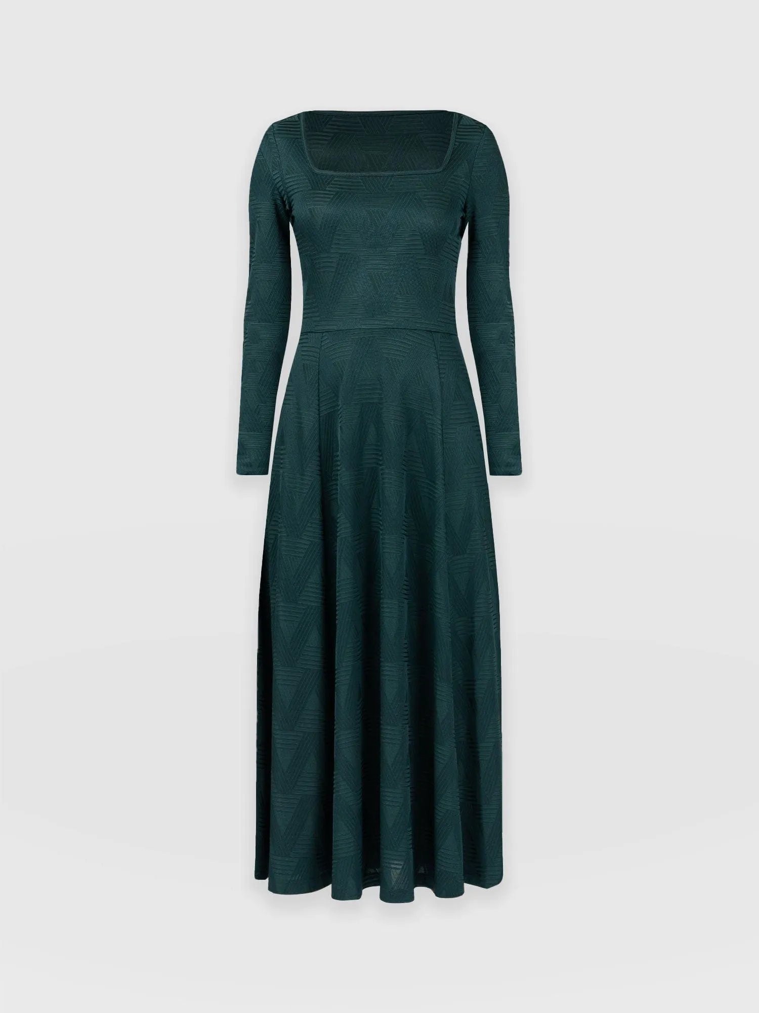 Darcey Flared Dress - Teal Jacquard