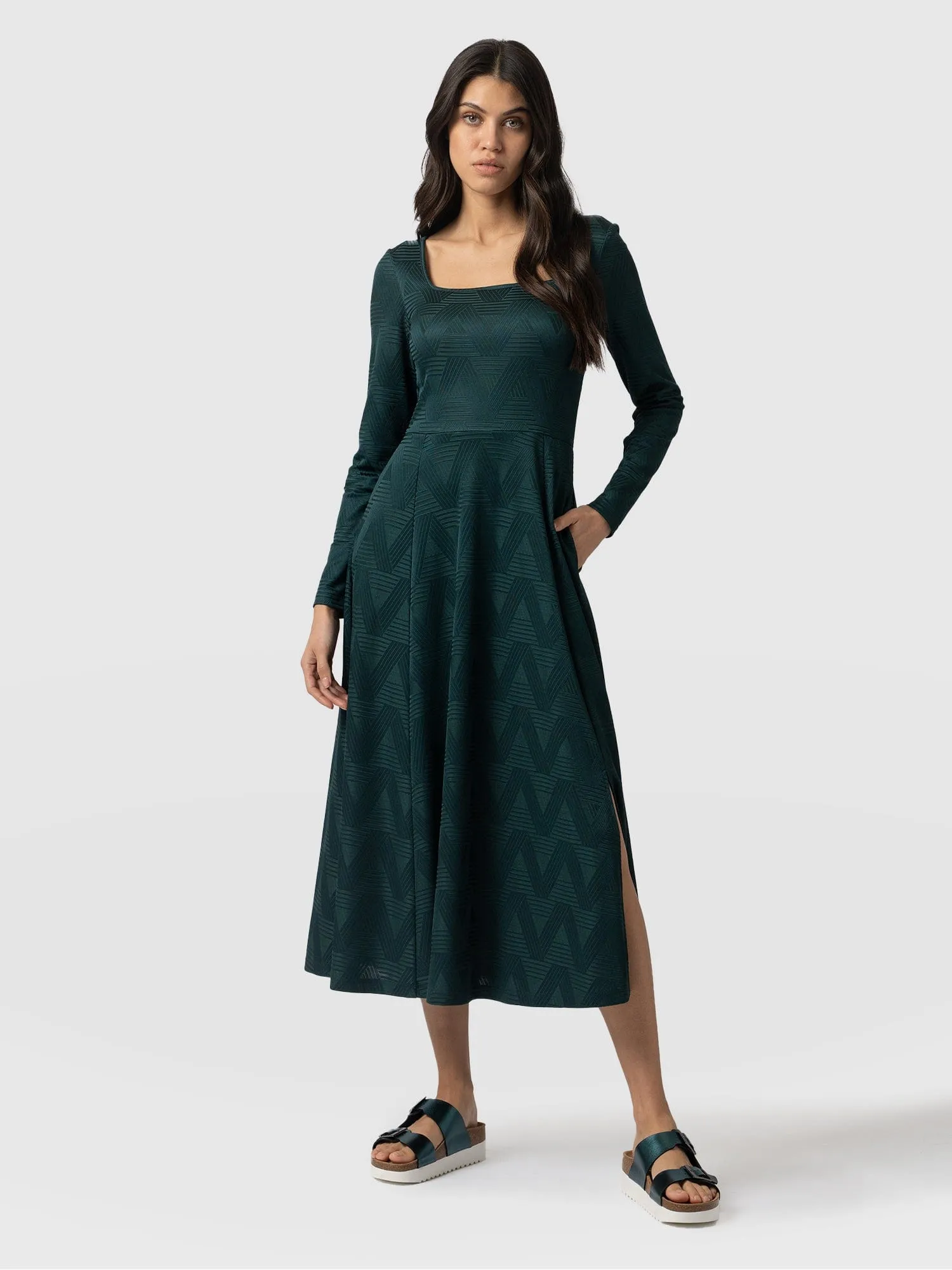 Darcey Flared Dress - Teal Jacquard