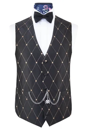 Dark Brown with Diamond Pattern Silk Waistcoat