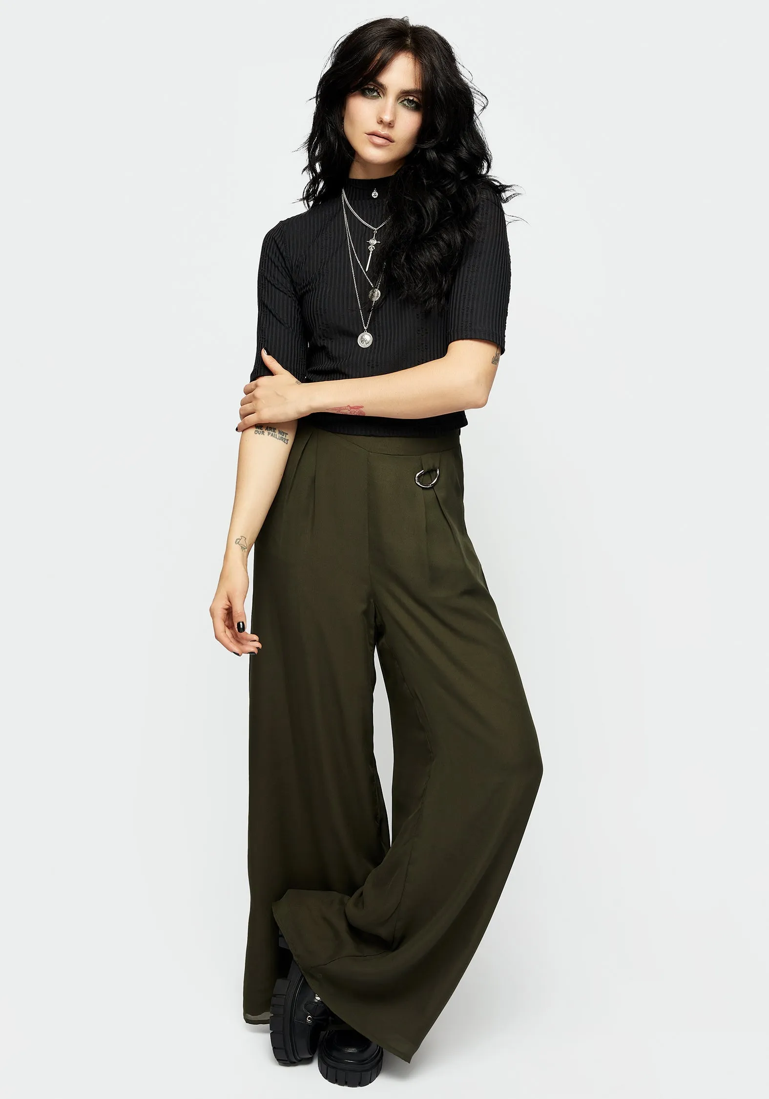 Descensum Wide Leg Green Trousers