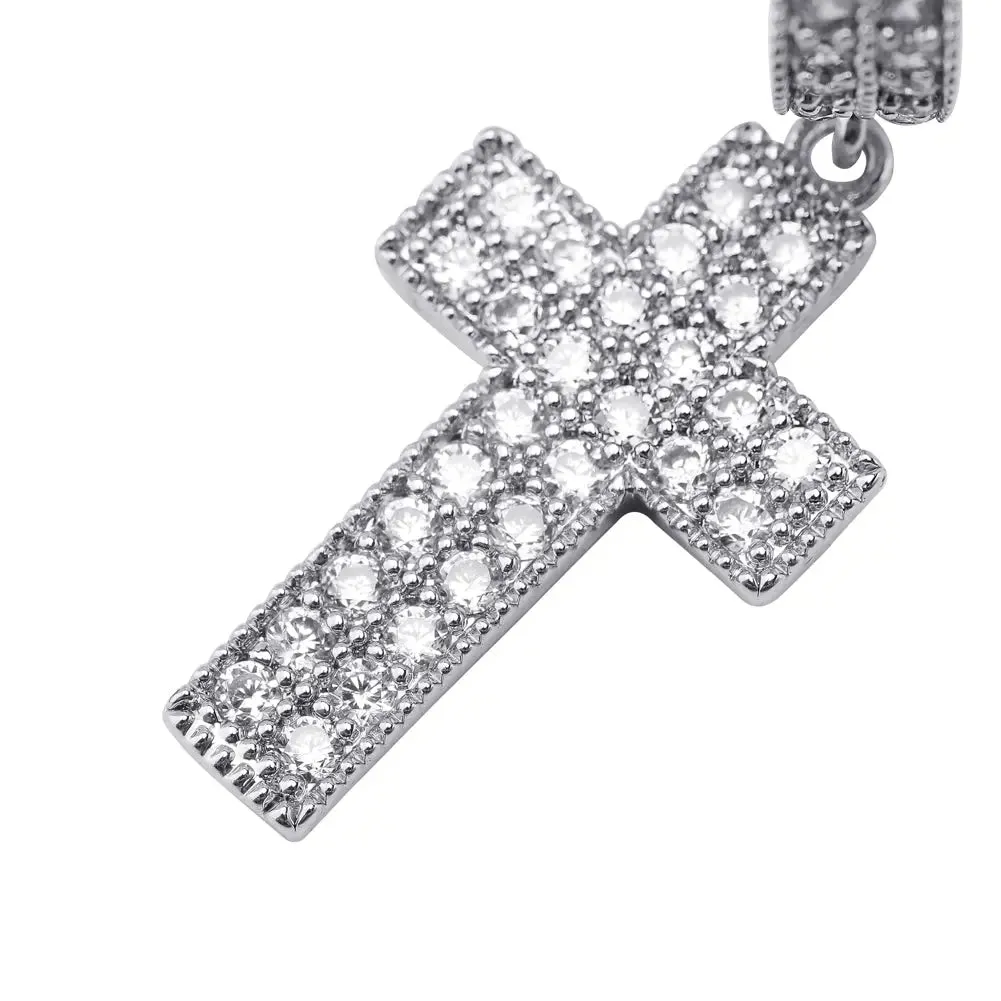 Diamond Cross Hoop Earrings in White Gold