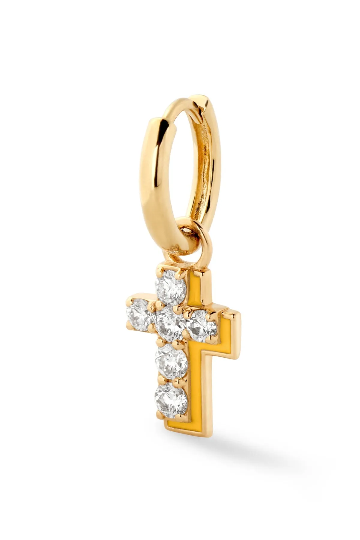 Diamond Cross with Enamel Shadow Huggie