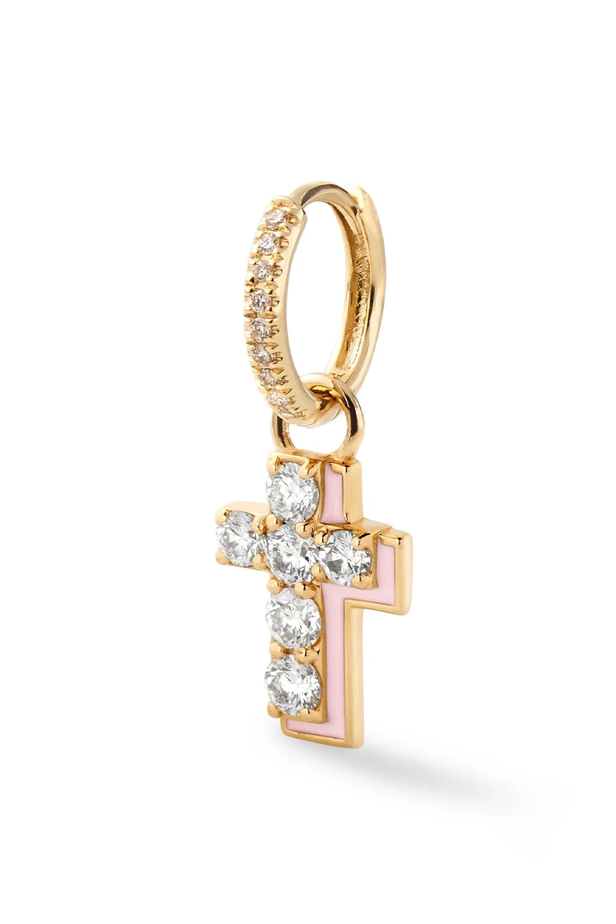 Diamond Cross with Enamel Shadow Huggie