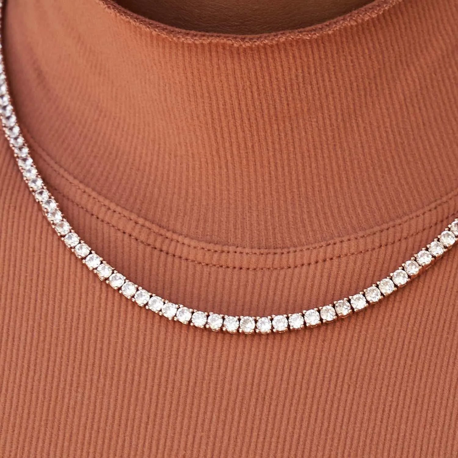 Diamond Tennis Necklace in Rose Gold- 3mm