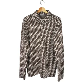 Dior Brown Oblique Monogram Knit Jersey Button Down Shirt - L