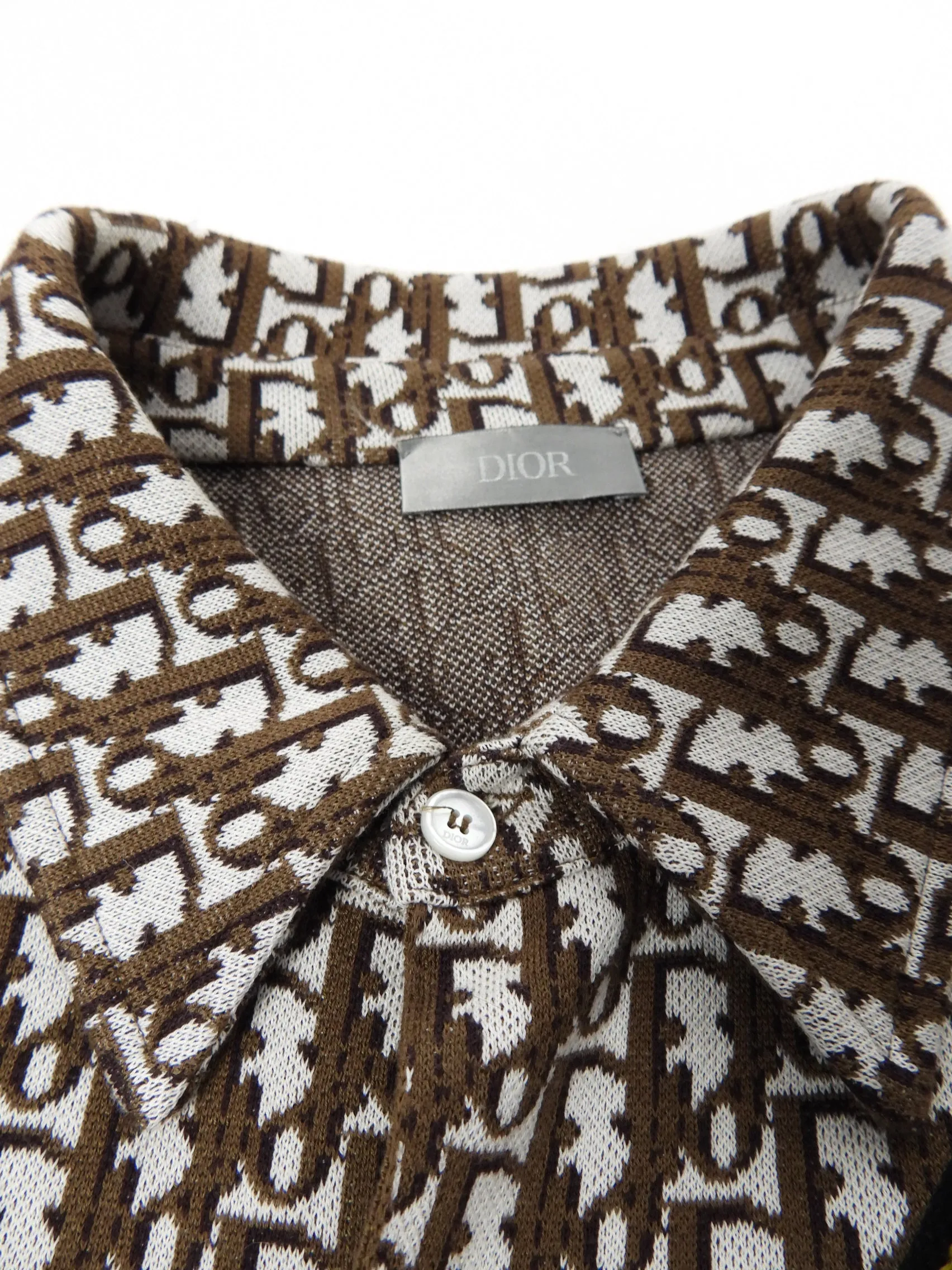 Dior Brown Oblique Monogram Knit Jersey Button Down Shirt - L