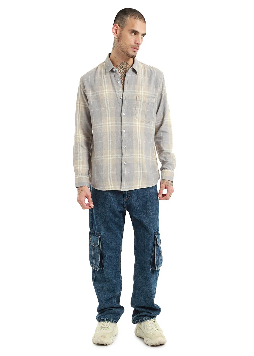 Dobby Light Grey Check Shirt