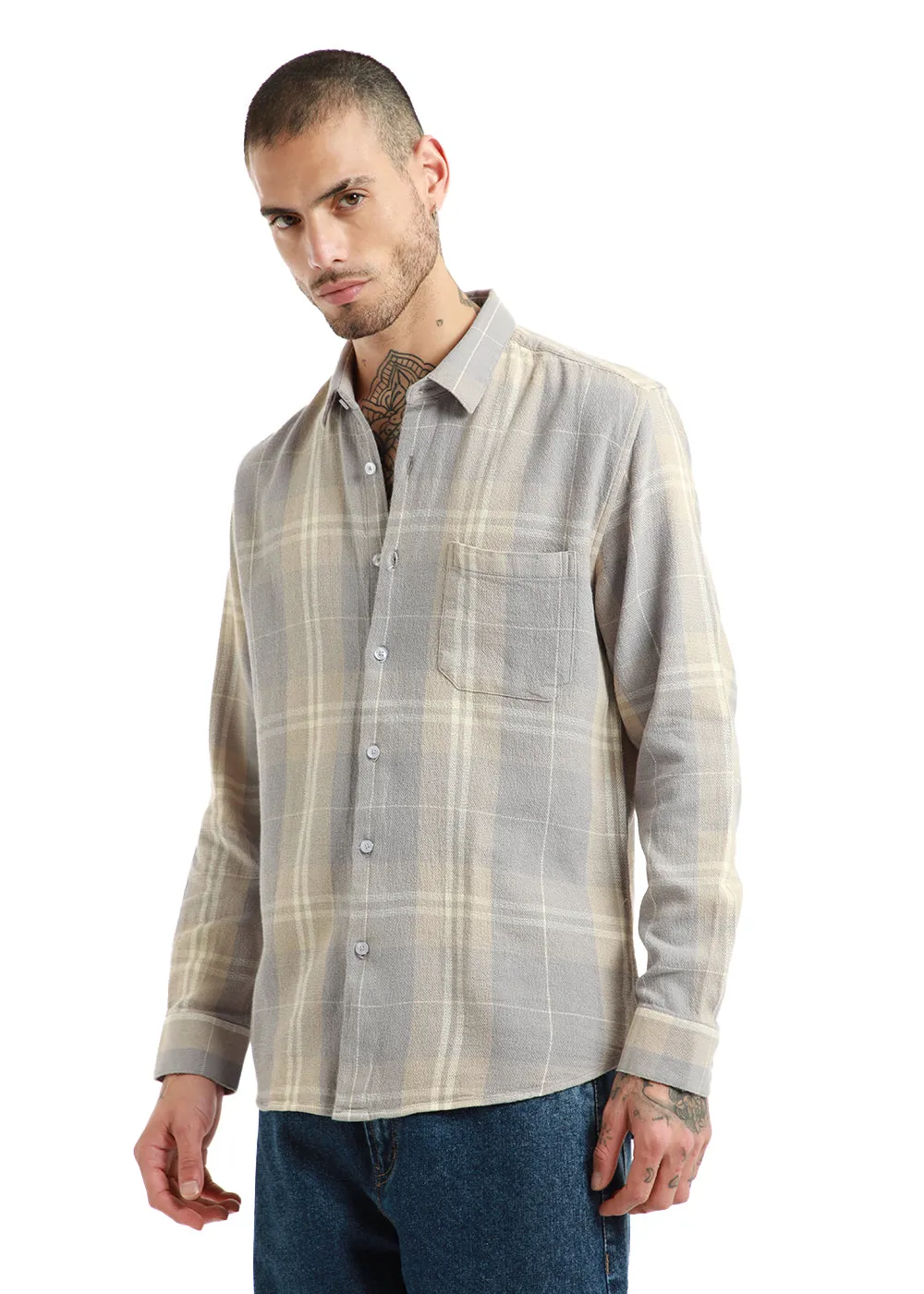 Dobby Light Grey Check Shirt