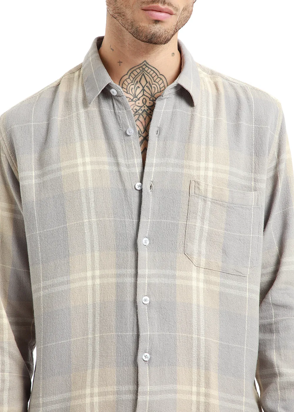 Dobby Light Grey Check Shirt