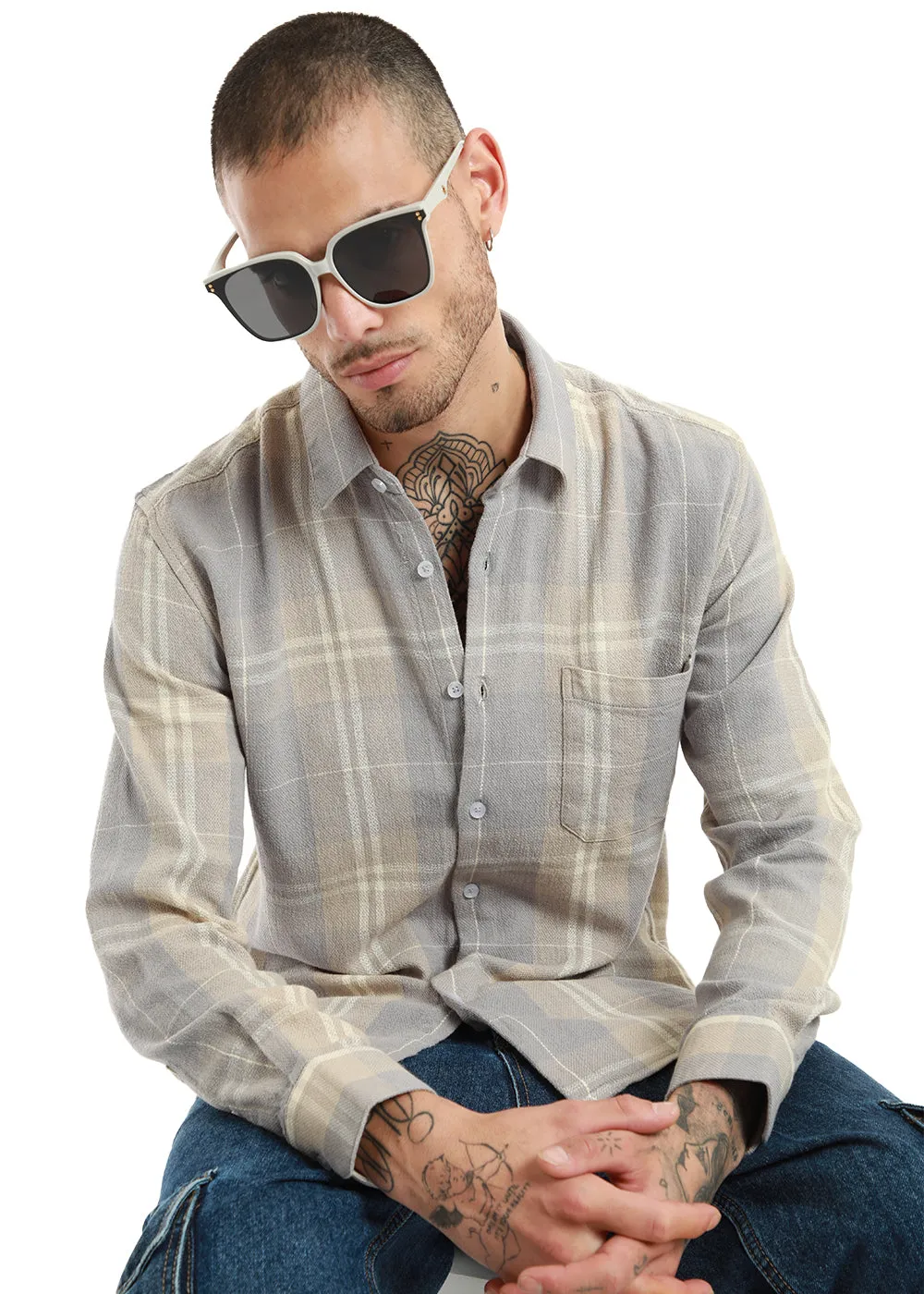 Dobby Light Grey Check Shirt