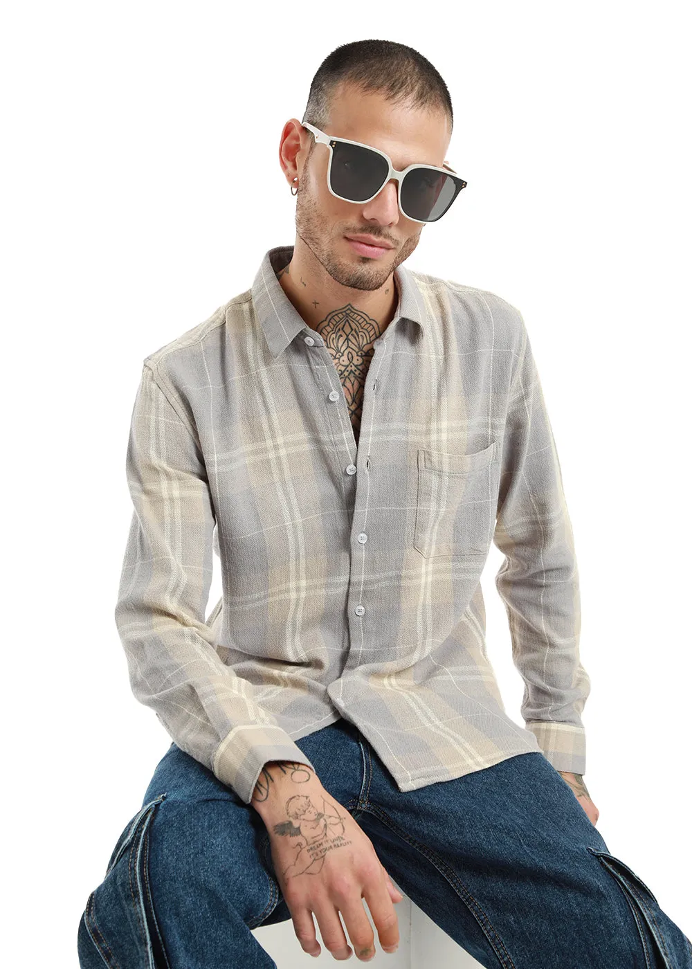 Dobby Light Grey Check Shirt