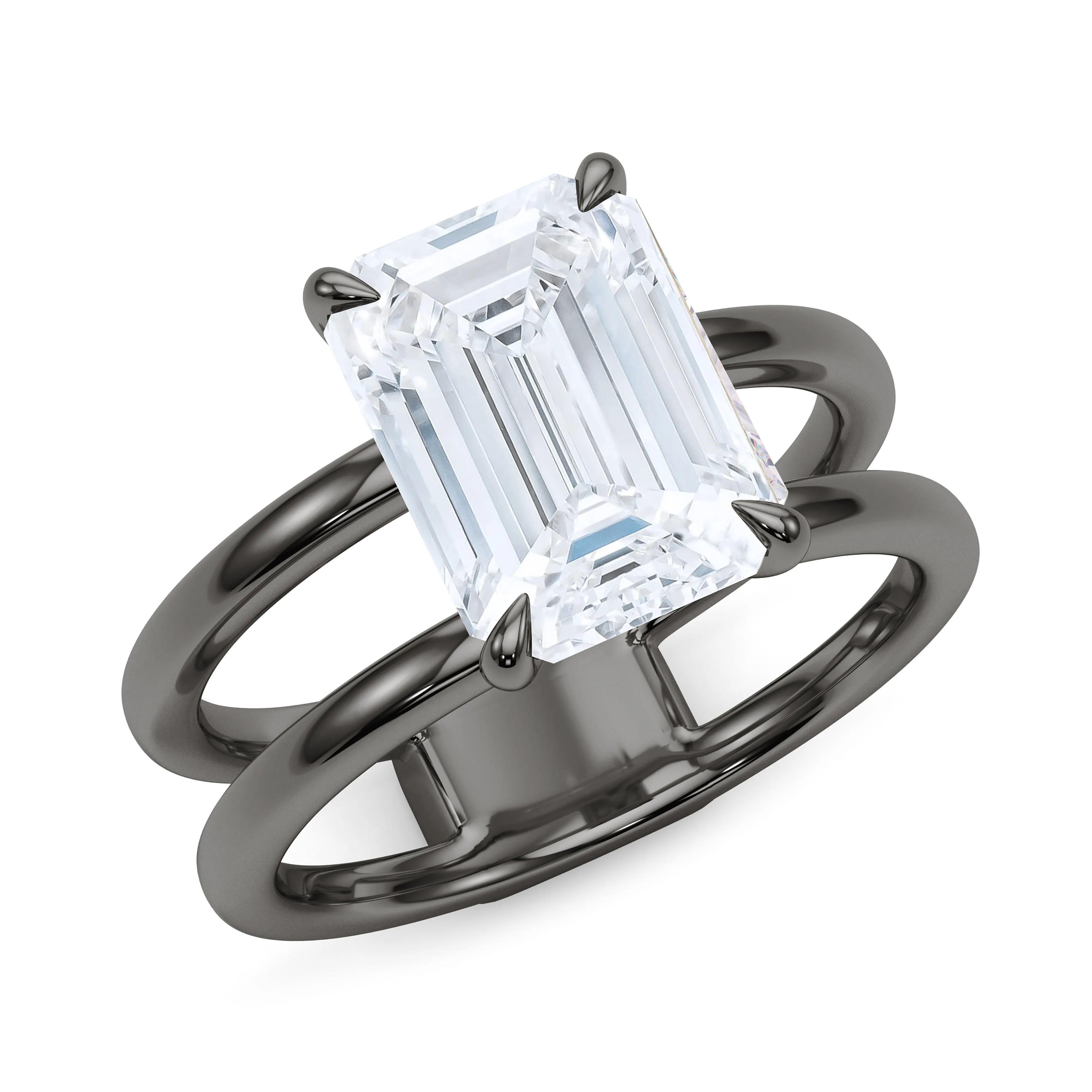 Emerald Cut Diamond Double Band Ring