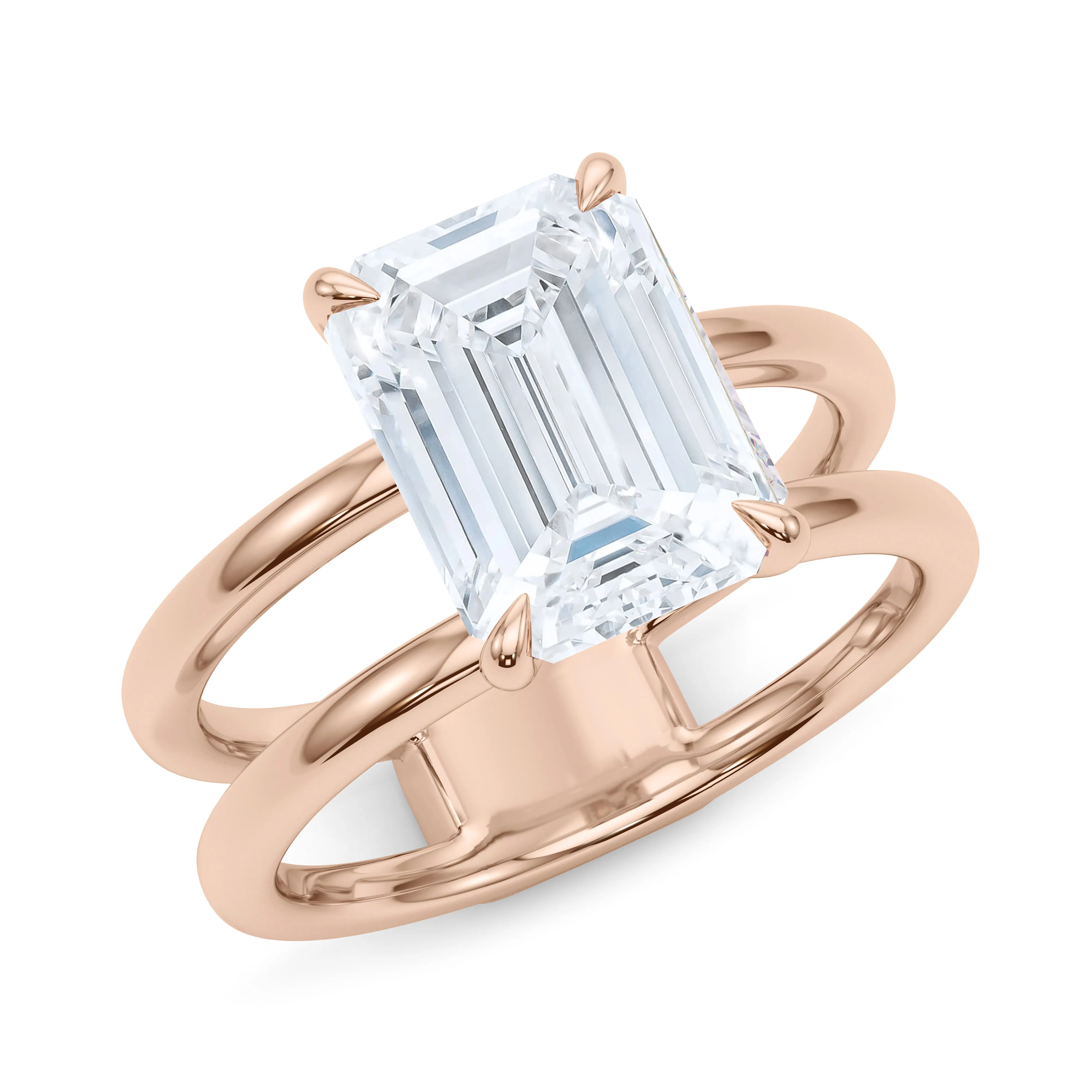 Emerald Cut Diamond Double Band Ring