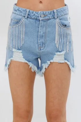 Fringe Denim Shorts