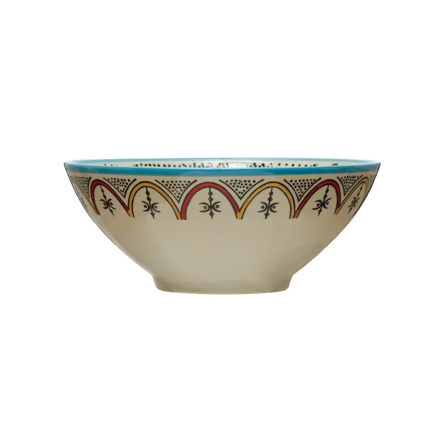 Hand-Painted Stoneware Bowl w/ Pattern, Multi Color