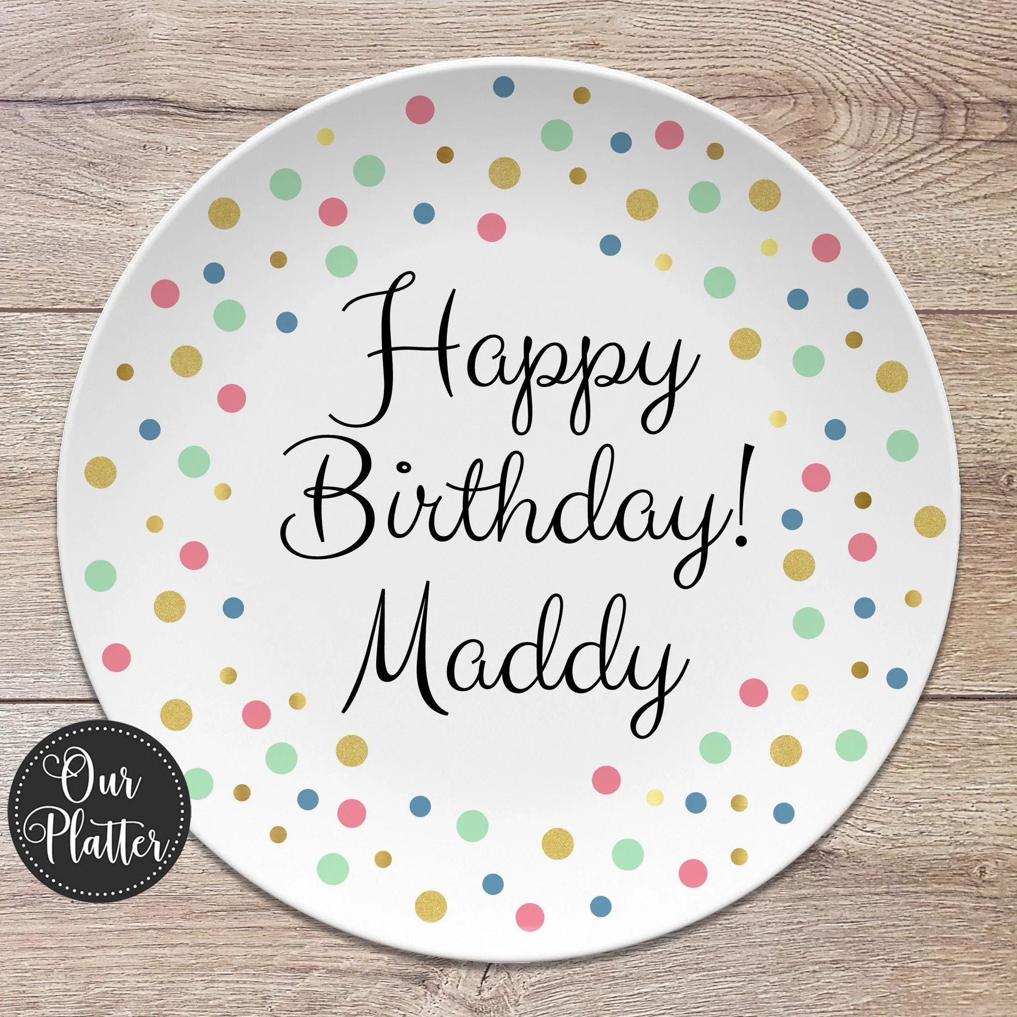 Happy Birthday Personalized Plate, Dots, Sprinkles