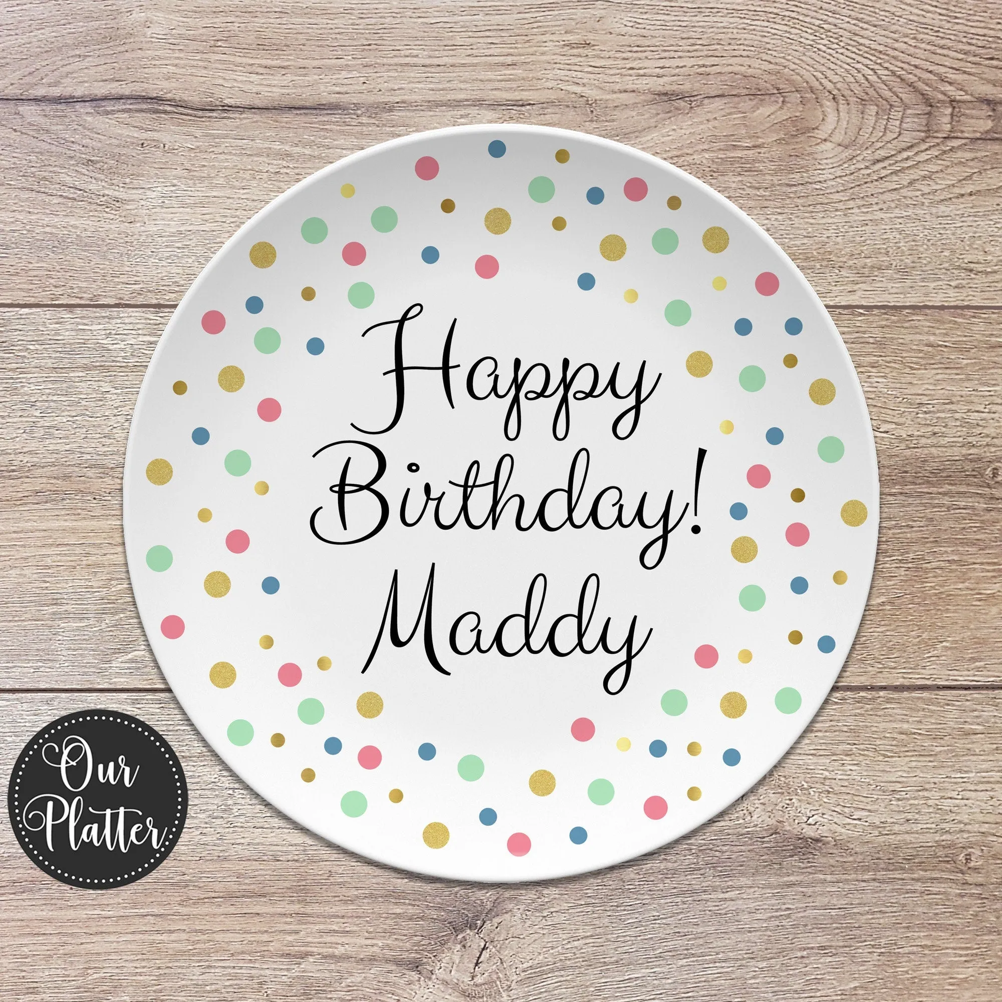 Happy Birthday Personalized Plate, Dots, Sprinkles