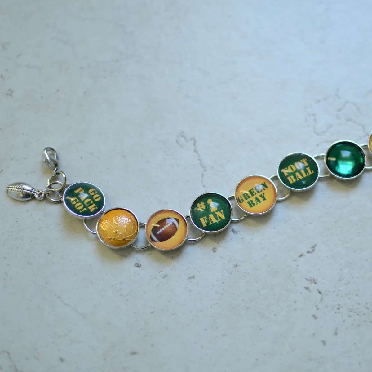 I Love the Green Bay Packers - Glass Charm Bracelet with Football Charm