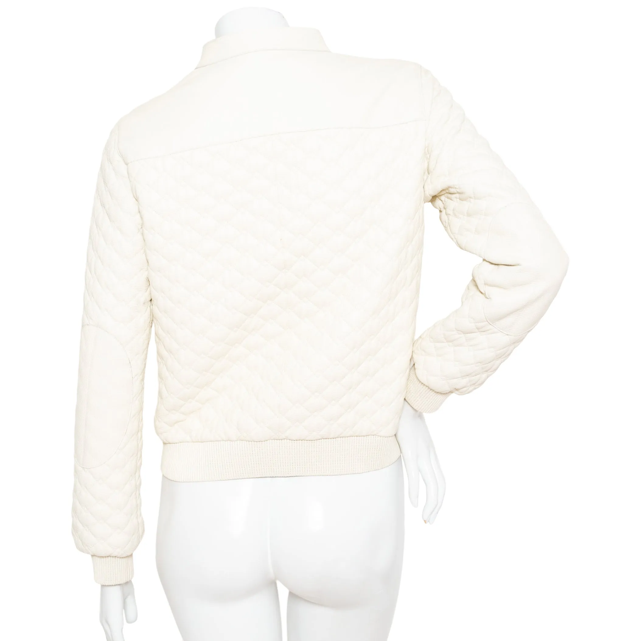 Ivory Quilted Leather and Shearling Jacket