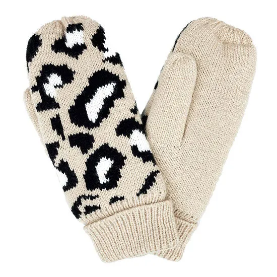 Leopard Patterned Mitten Fleece Lining Gloves