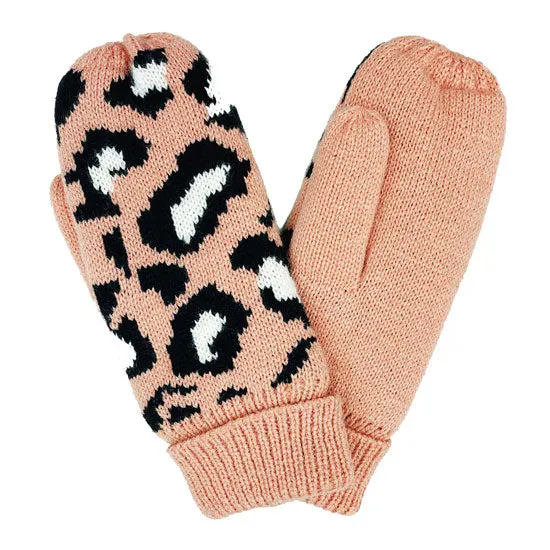 Leopard Patterned Mitten Fleece Lining Gloves