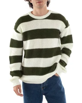 Maglione Uomo Maglioncino Maglia Pullover Rigato Bicolore Girocollo Verde Bianco GIOSAL-M2612A