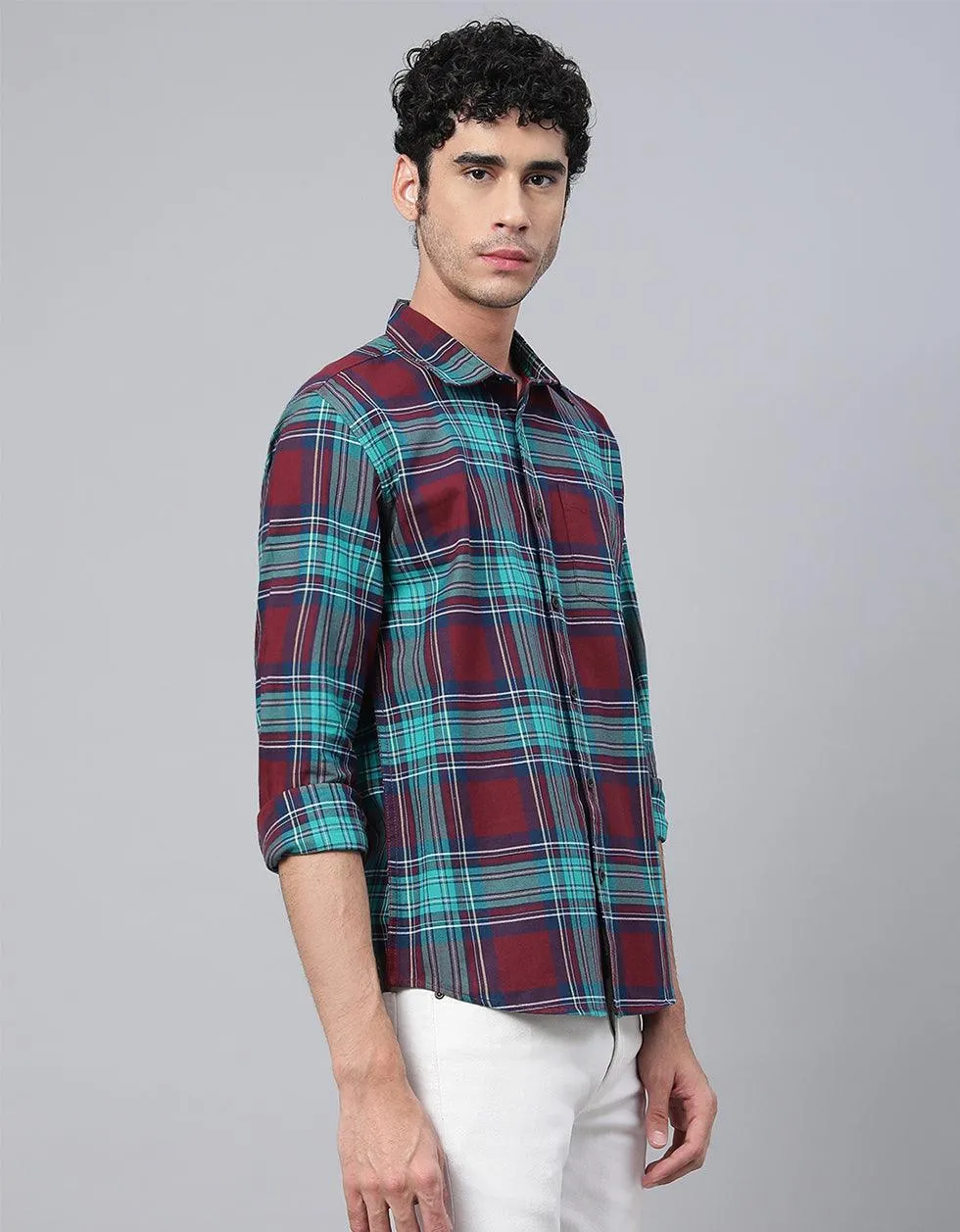 Maroon Checks Printed Shirt