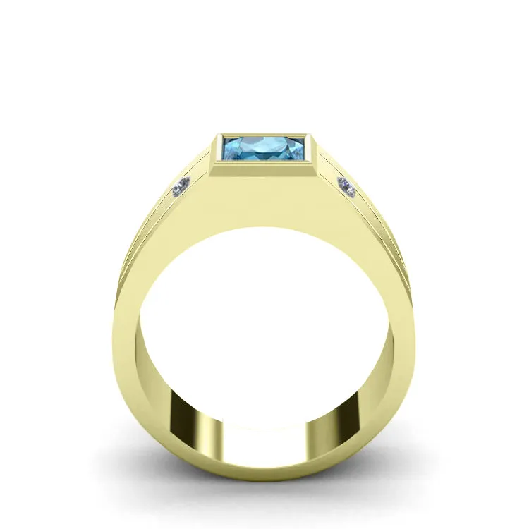 Men's Gemstone Pinky Ring 14k Yellow Gold Topaz Gemstone and 2 Diamonds Scorpio Jewelry