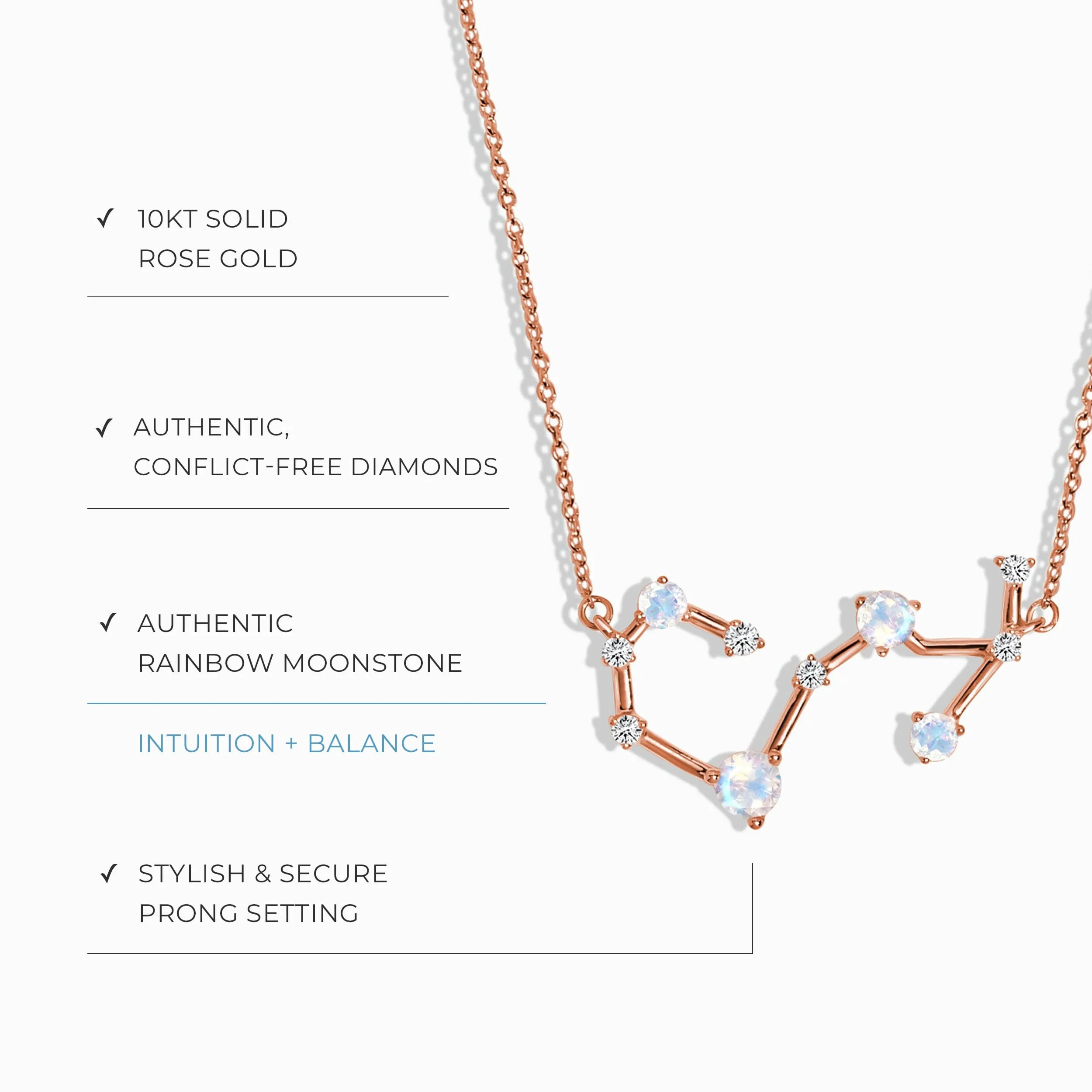 Moonstone Diamond Necklace - Scorpio Zodiac Constellation